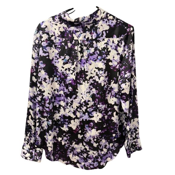 Apt. 9 Purple Black Floral Long Sleeve Faux Wrap Blouse Size L Top - Picture 9 of 12